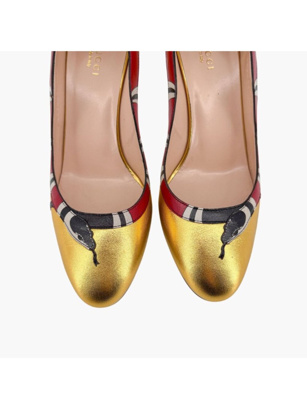 Gucci Yoko Snake Gold Metallic Leather Pumps High Heels Shoes Size 38.5 US 8.5 - Picture 3 of 16